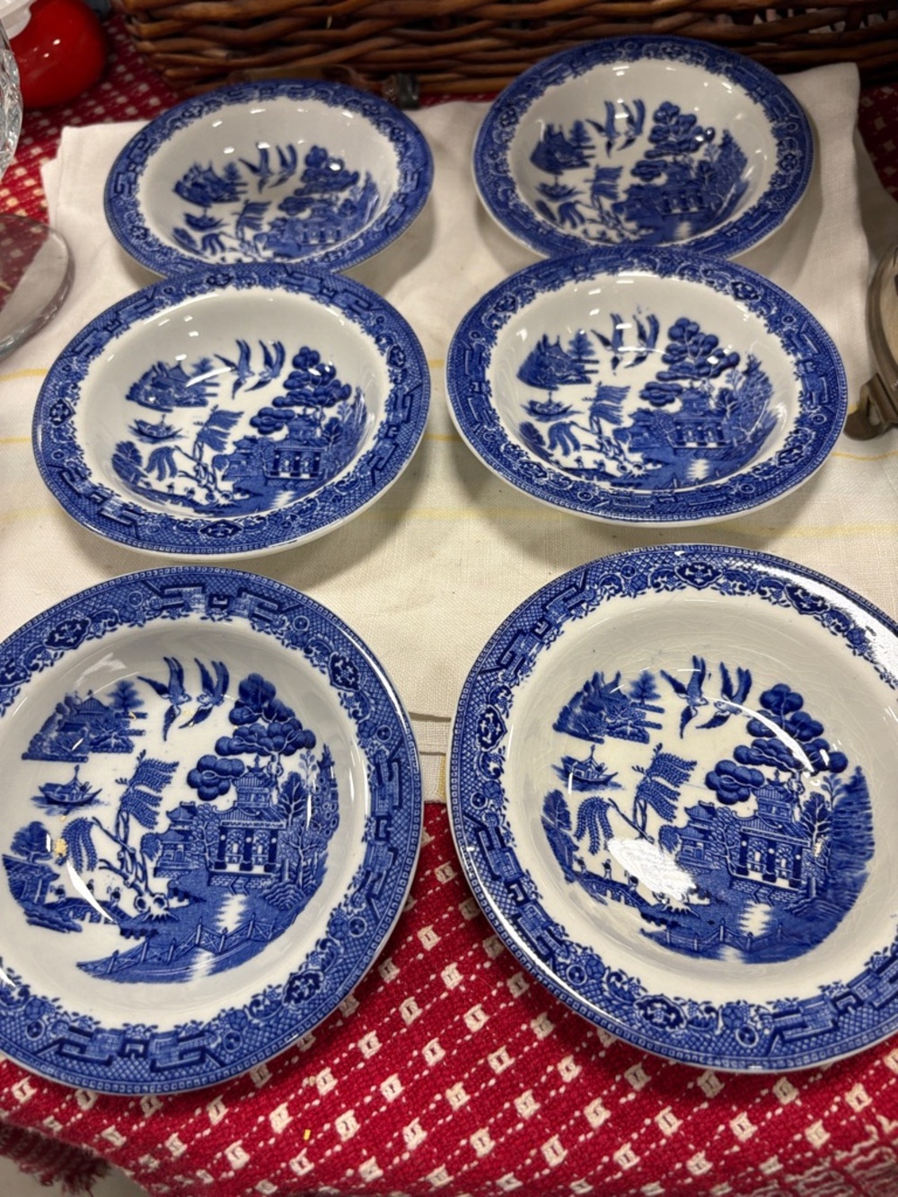 Willow Blue and White Porcelain Dessert Bowls - Set of 6